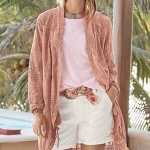 Sundance Moonlight Eyelet Lace Jacket Size XS Terracotta Cotton Lightweight Open